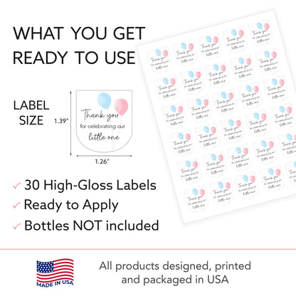 30 Pack PocketBac 1 oz Mini Hand Sanitizer Labels for Gender Baby Little One Reveal Favor