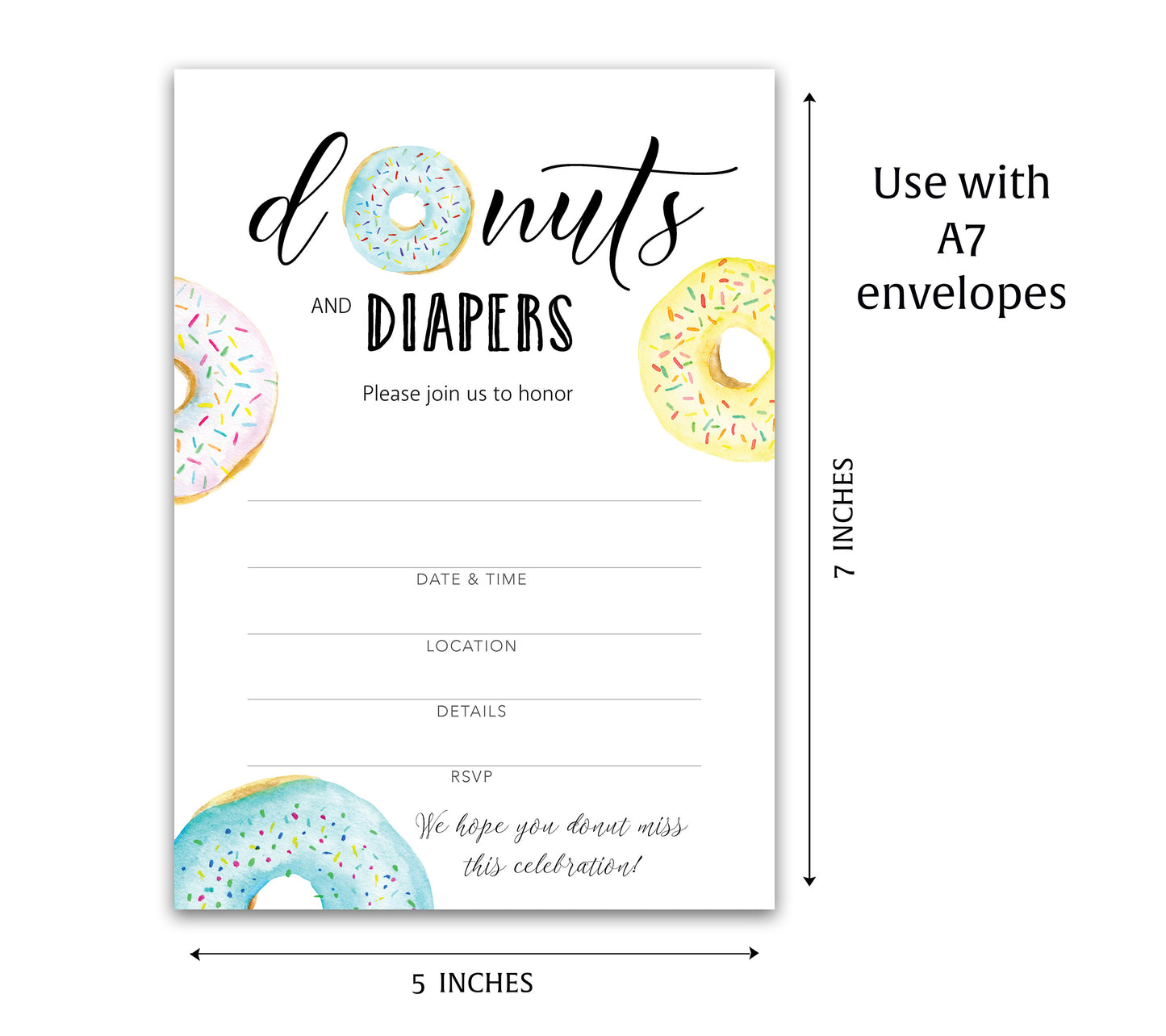 Donut and Diapers Sprinkle Boy Baby shower Invitation — Pack of 25