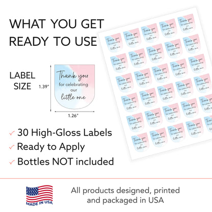 30 Pack PocketBac 1 oz Mini Hand Sanitizer Labels for Pink & Blue Gender Baby Little One Reveal Favor
