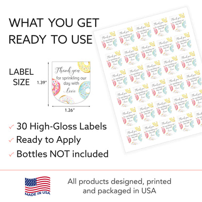 30 Pack PocketBac 1 oz Mini Hand Sanitizer Labels for Gender Neutral Love Donut Theme Baby Shower