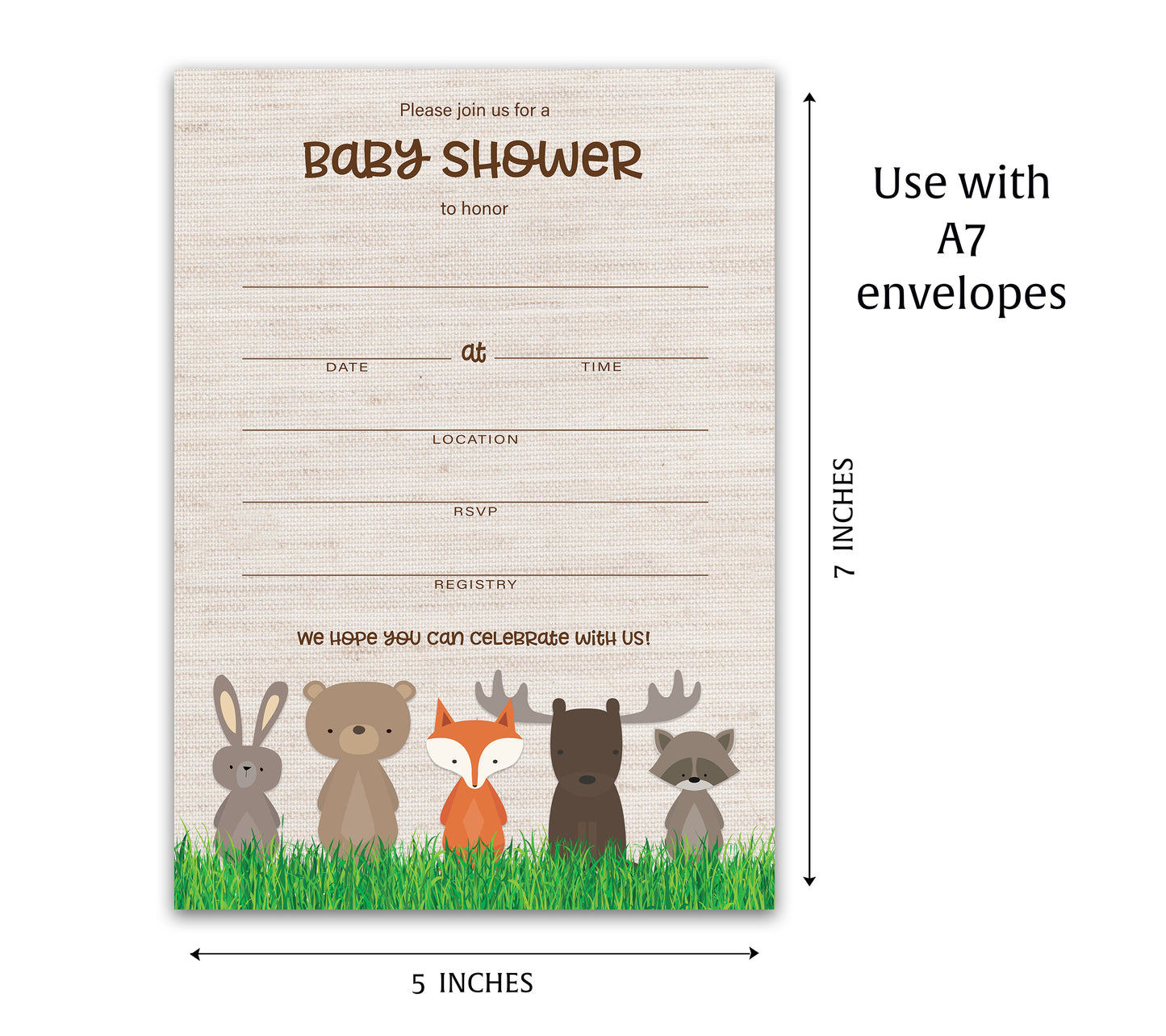 WOODLAND ANIMALS Baby Shower INVITATIONS. Pack of 25