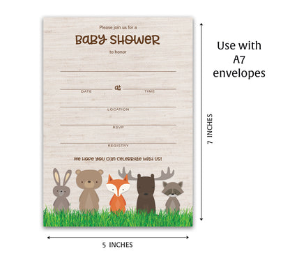 WOODLAND ANIMALS Baby Shower INVITATIONS. Pack of 25