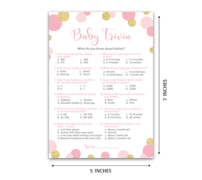 Pink & Gold Polka Dot Confetti Girl Baby Shower Game - Baby Trivia • SET of 25