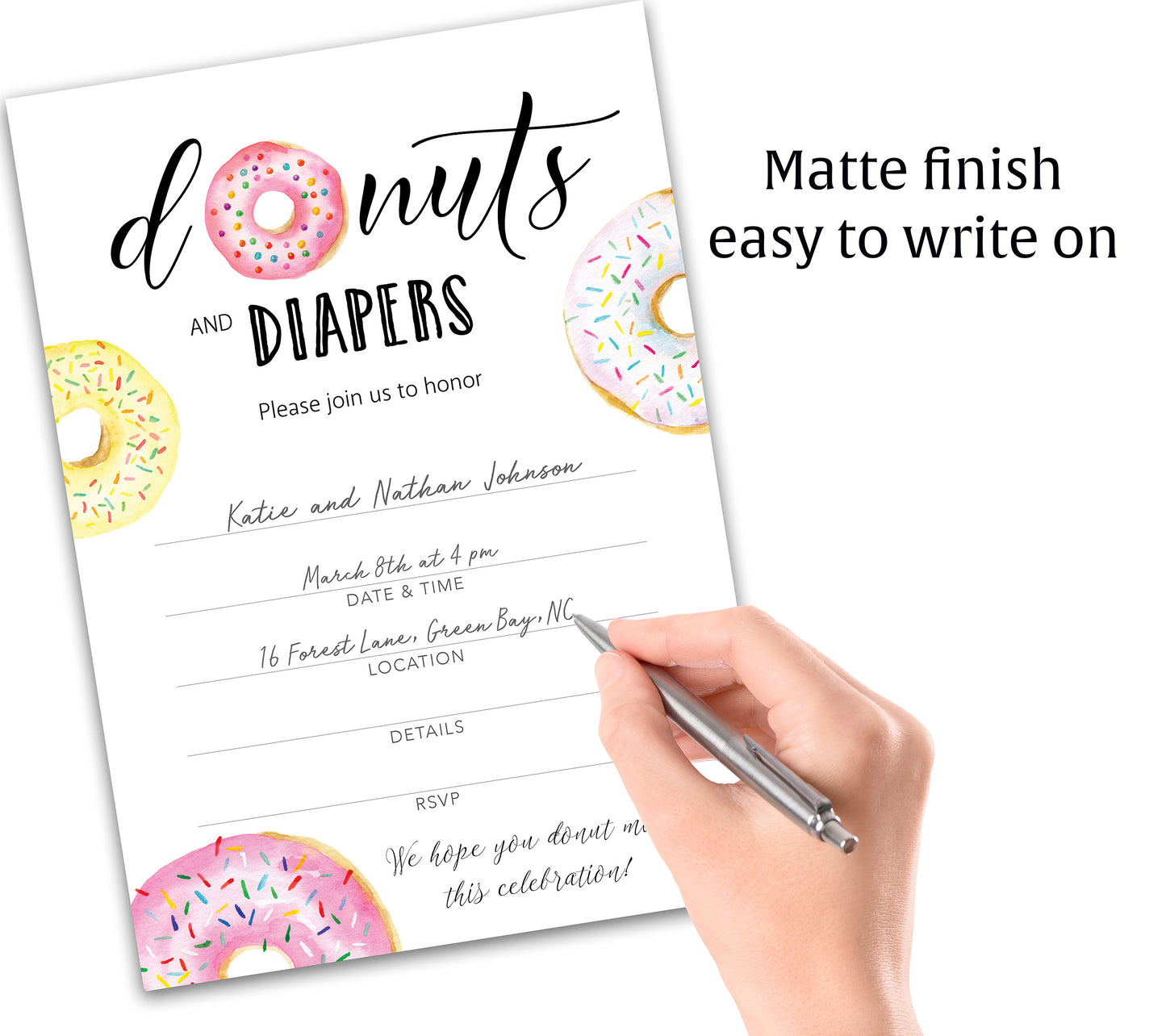 Donut and Diapers Sprinkle Girl Baby shower Invitation — Pack of 25