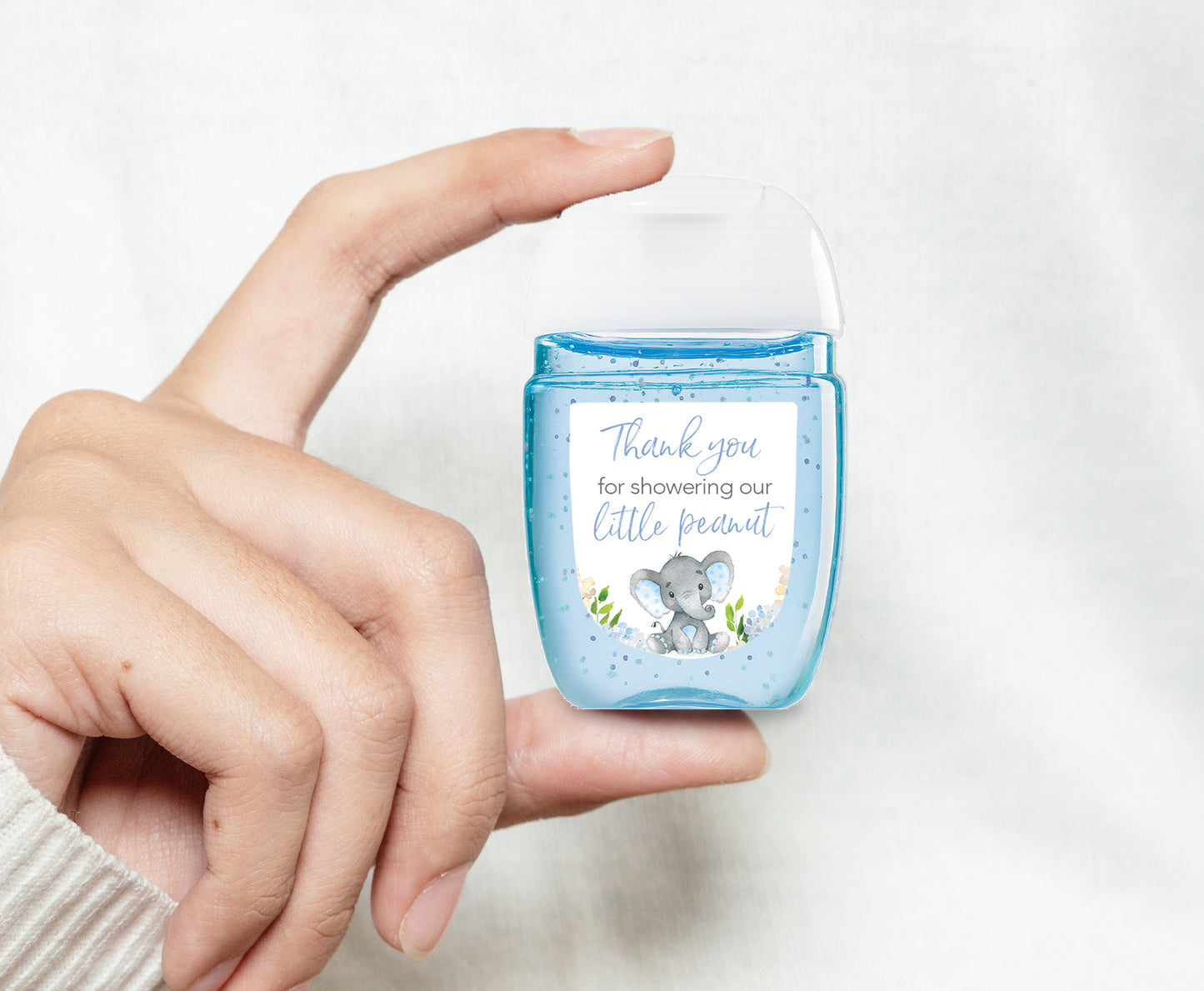 30 Pack PocketBac 1 oz Mini Hand Sanitizer Labels for It’s a Boy Blue Floral Elephant Baby Shower