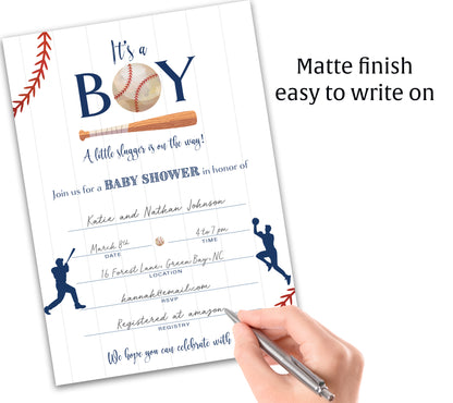 BASEBALL BOY Blank Fill-in Baby Shower  INVITATIONS — Pack of 25
