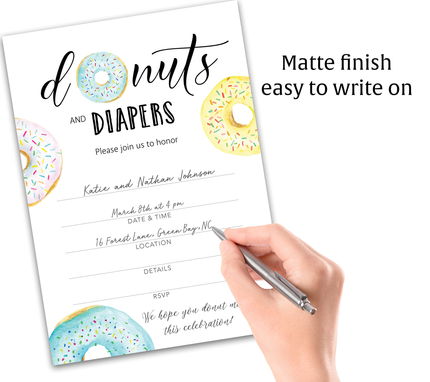 Donut and Diapers Sprinkle Boy Baby shower Invitation — Pack of 25