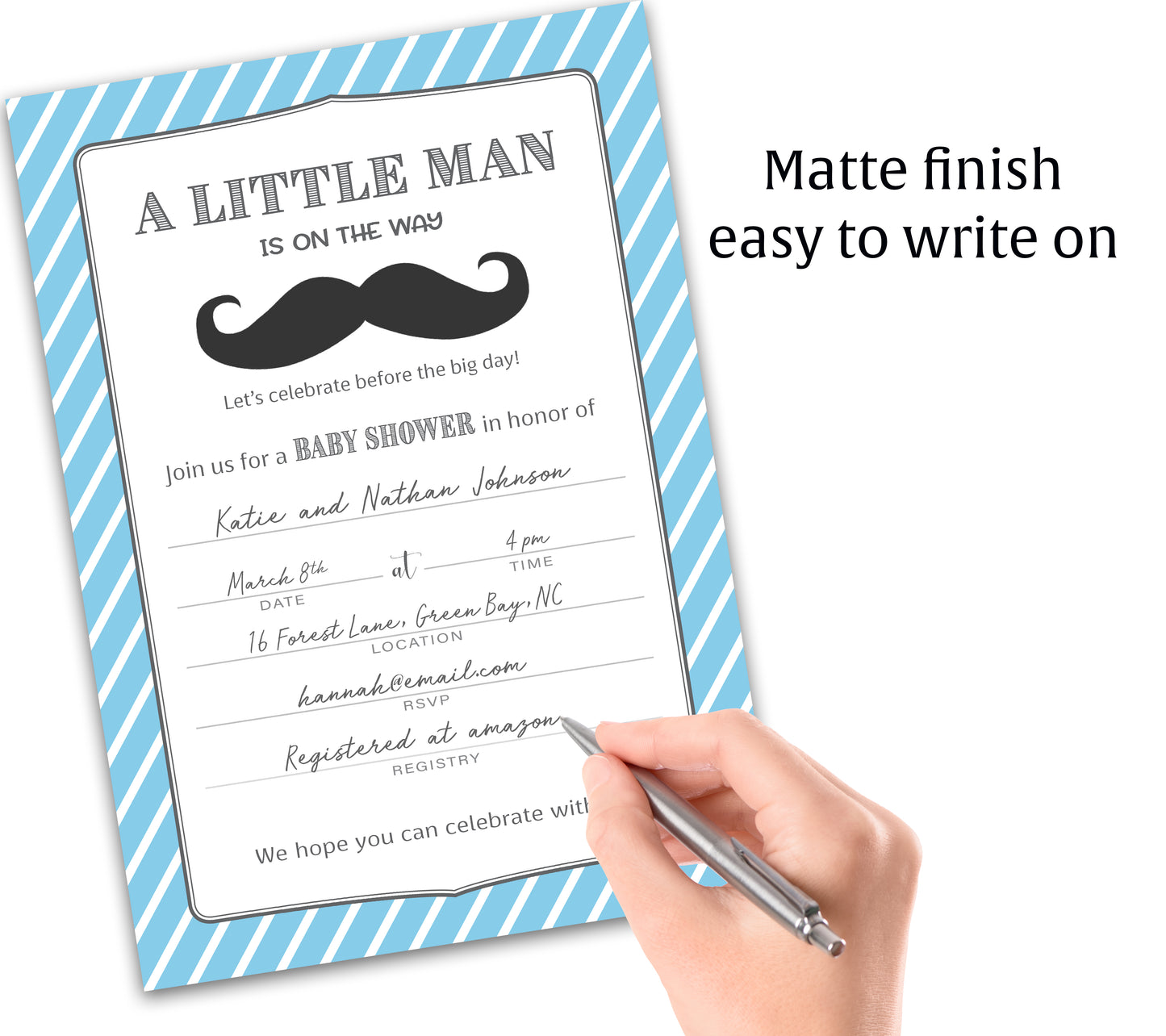 MUSTACHE Boy Baby Shower INVITATIONS — Pack of 25