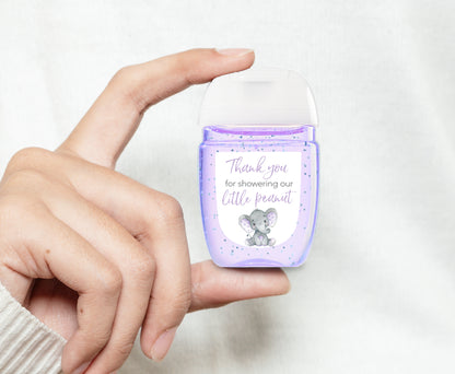 30 Pack PocketBac 1 oz Mini Hand Sanitizer Labels for Gender Neutral Purple Elephant Baby Shower