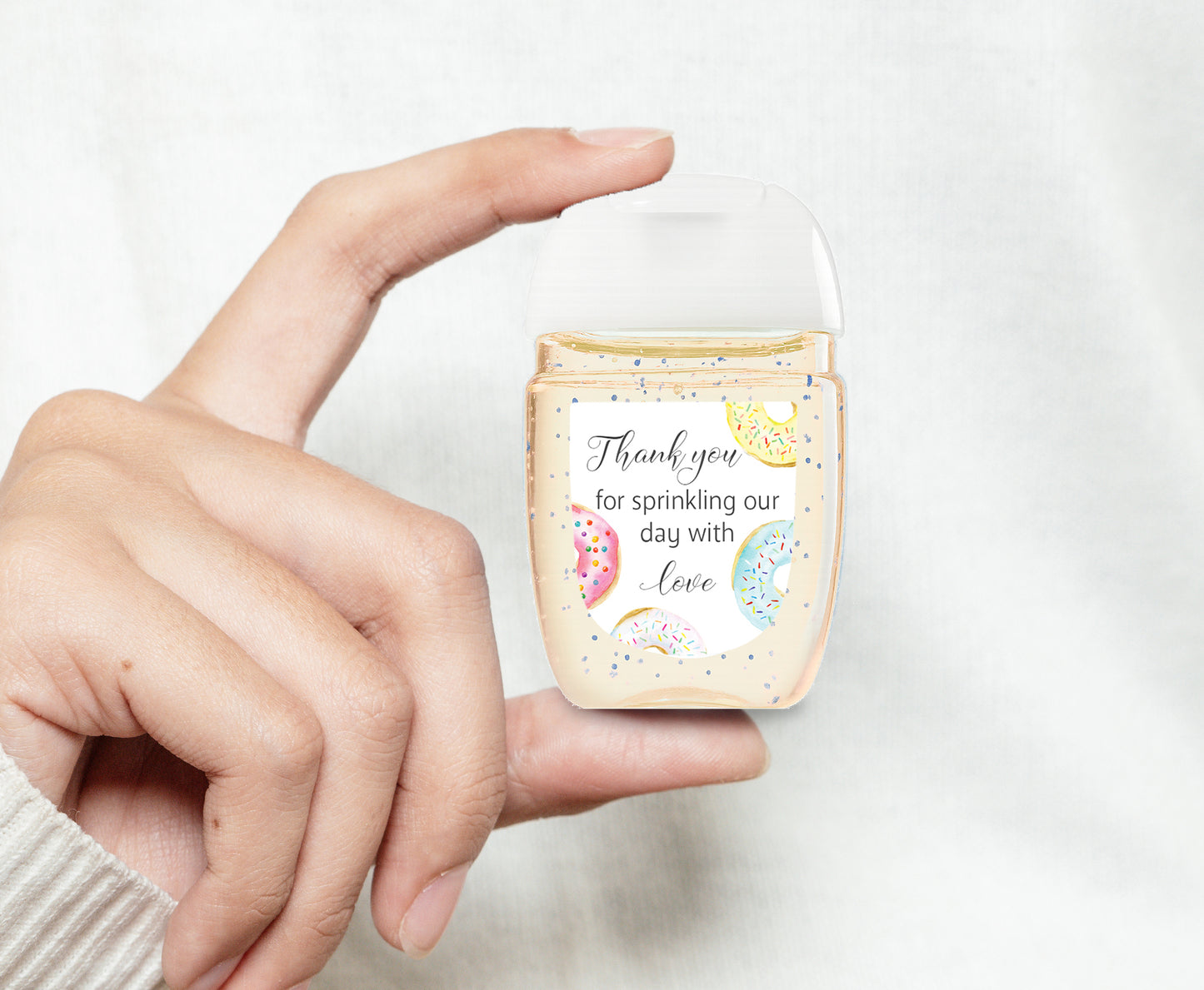 30 Pack PocketBac 1 oz Mini Hand Sanitizer Labels for Gender Neutral Love Donut Theme Baby Shower