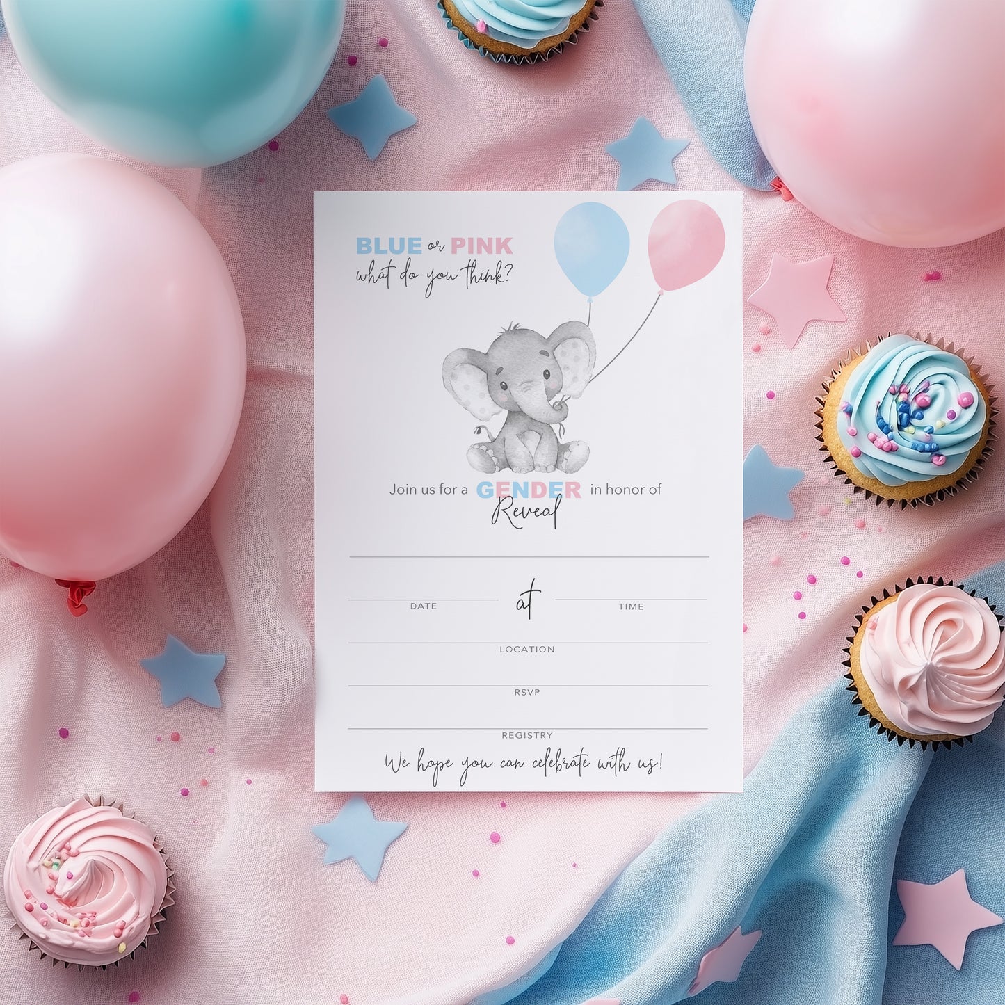 Gender Reveal Baby Shower Party Invitations — Pack of 25