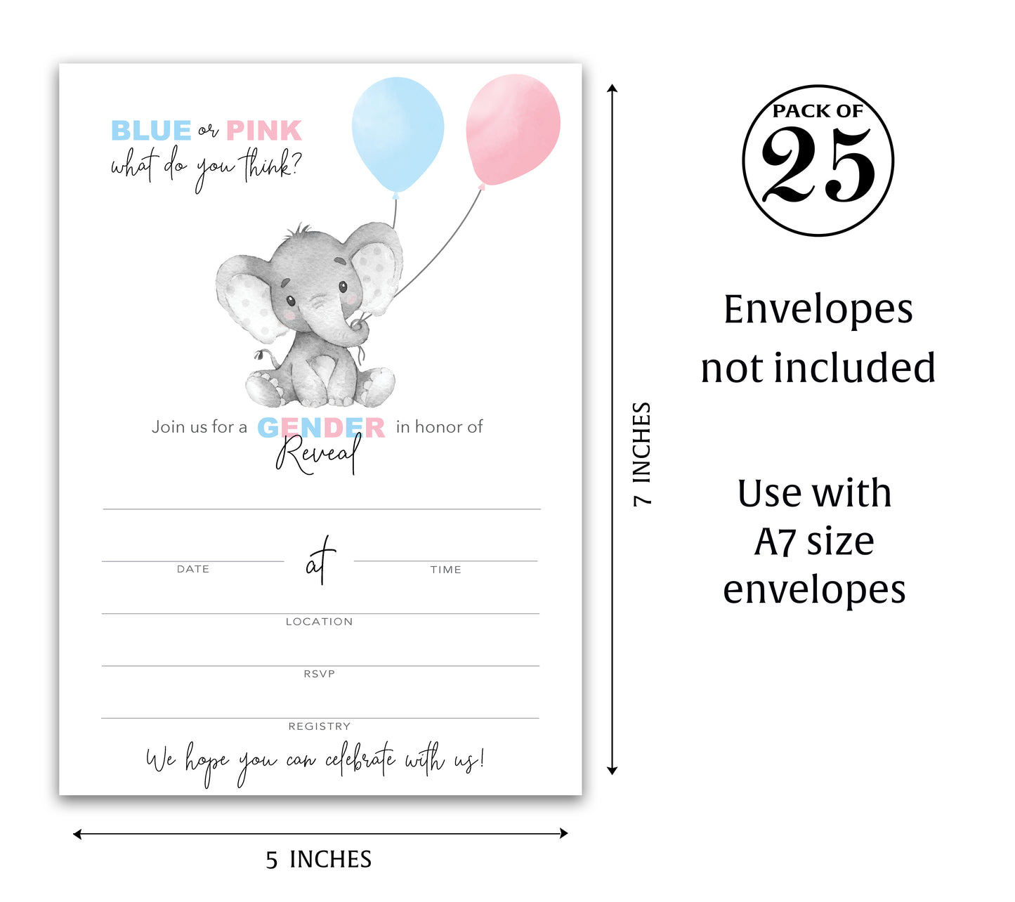 Gender Reveal Baby Shower Party Invitations — Pack of 25