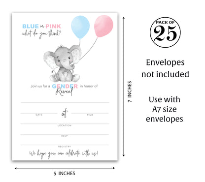 Gender Reveal Baby Shower Party Invitations — Pack of 25