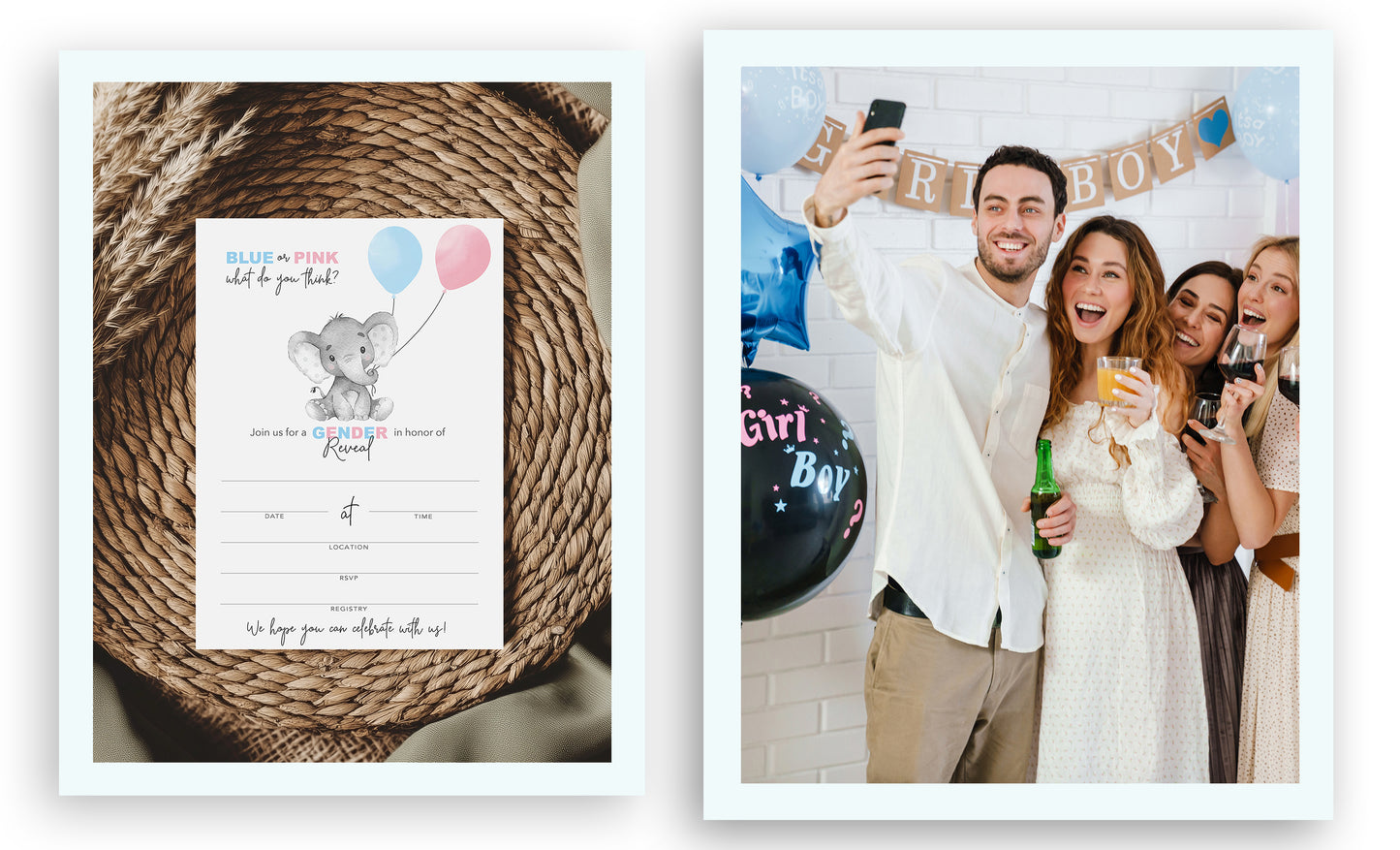 Gender Reveal Baby Shower Party Invitations — Pack of 25