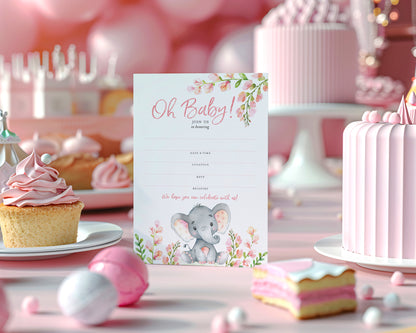 Oh Baby Floral BABY GIRL Blank Fill-in Baby Shower INVITES - Pack of 25