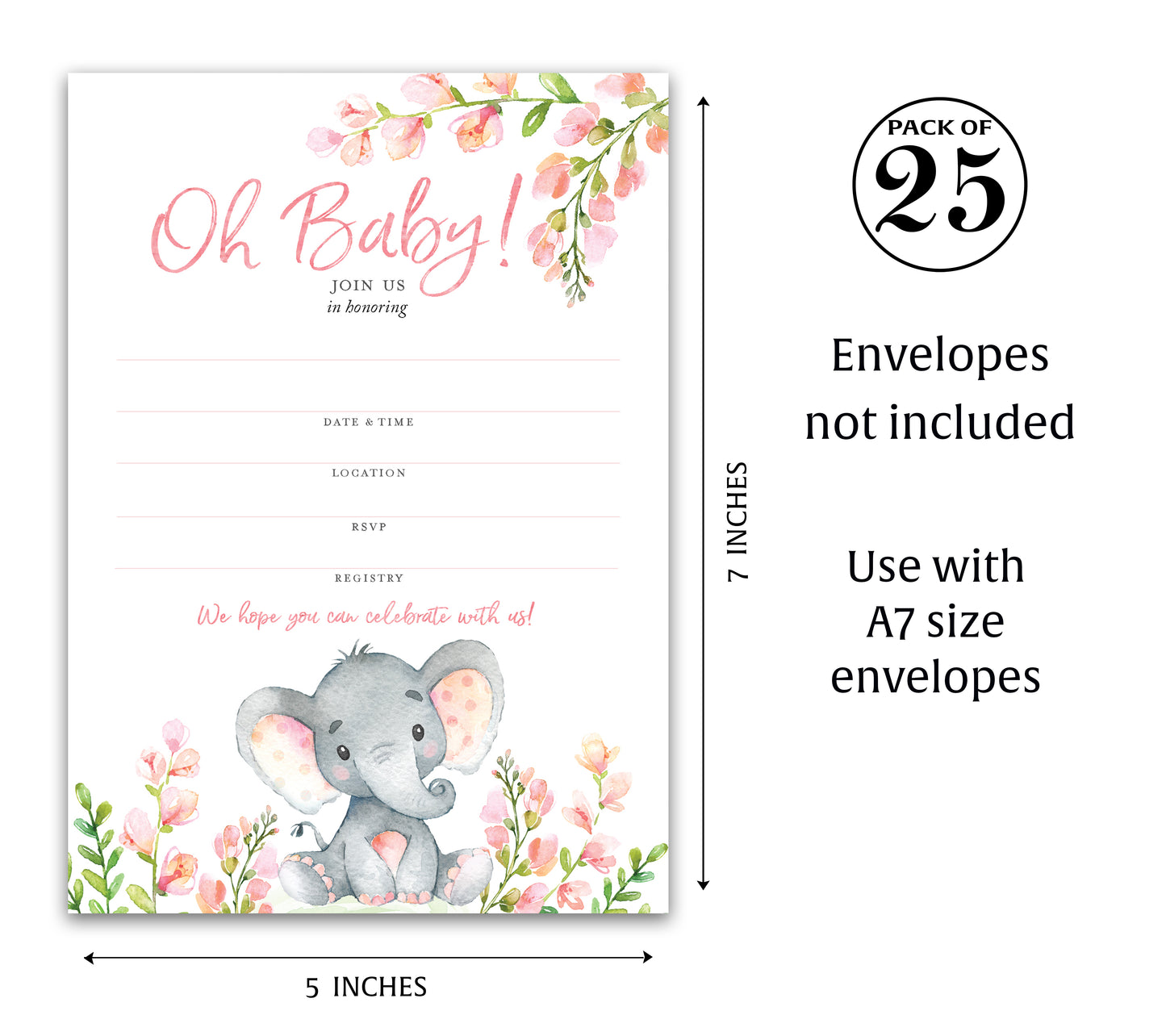Oh Baby Floral BABY GIRL Blank Fill-in Baby Shower INVITES - Pack of 25