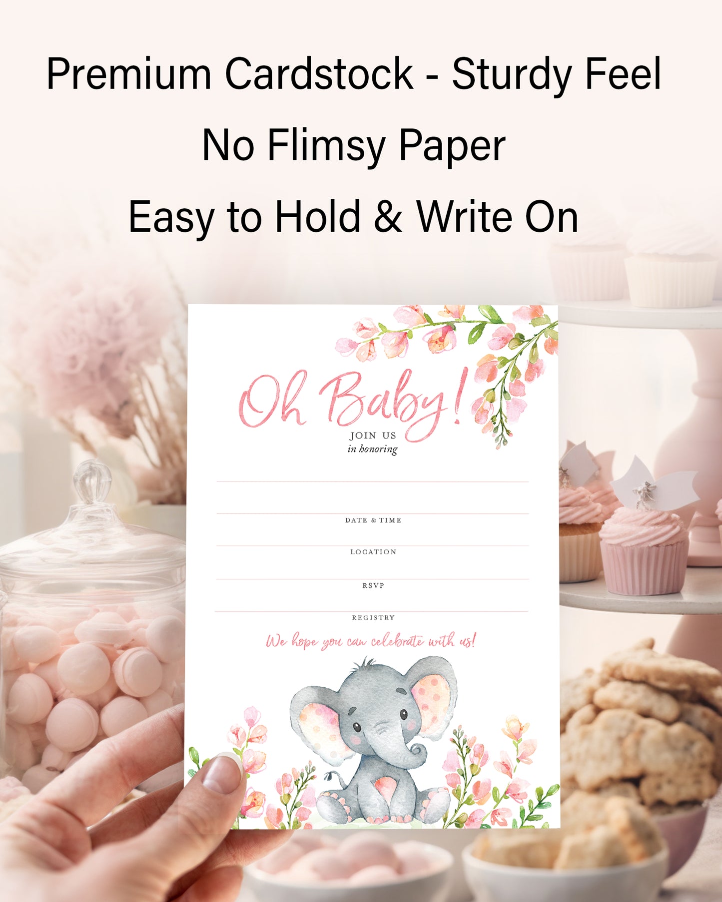 Oh Baby Floral BABY GIRL Blank Fill-in Baby Shower INVITES - Pack of 25