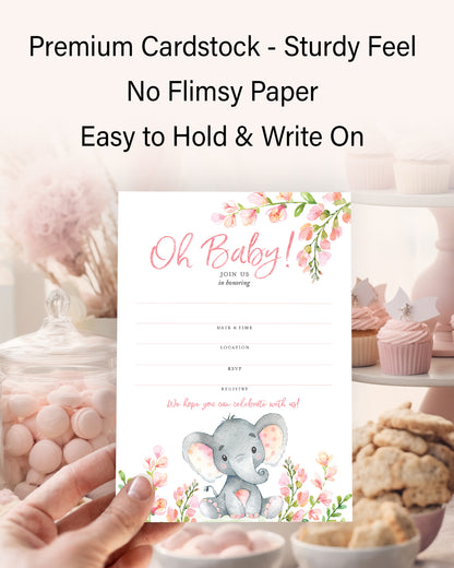 Oh Baby Floral BABY GIRL Blank Fill-in Baby Shower INVITES - Pack of 25