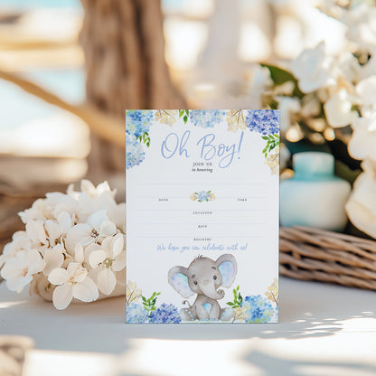 BLUE ELEPHANT Baby Shower INVITATIONS — Pack of 25