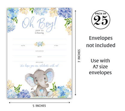 BLUE ELEPHANT Baby Shower INVITATIONS — Pack of 25