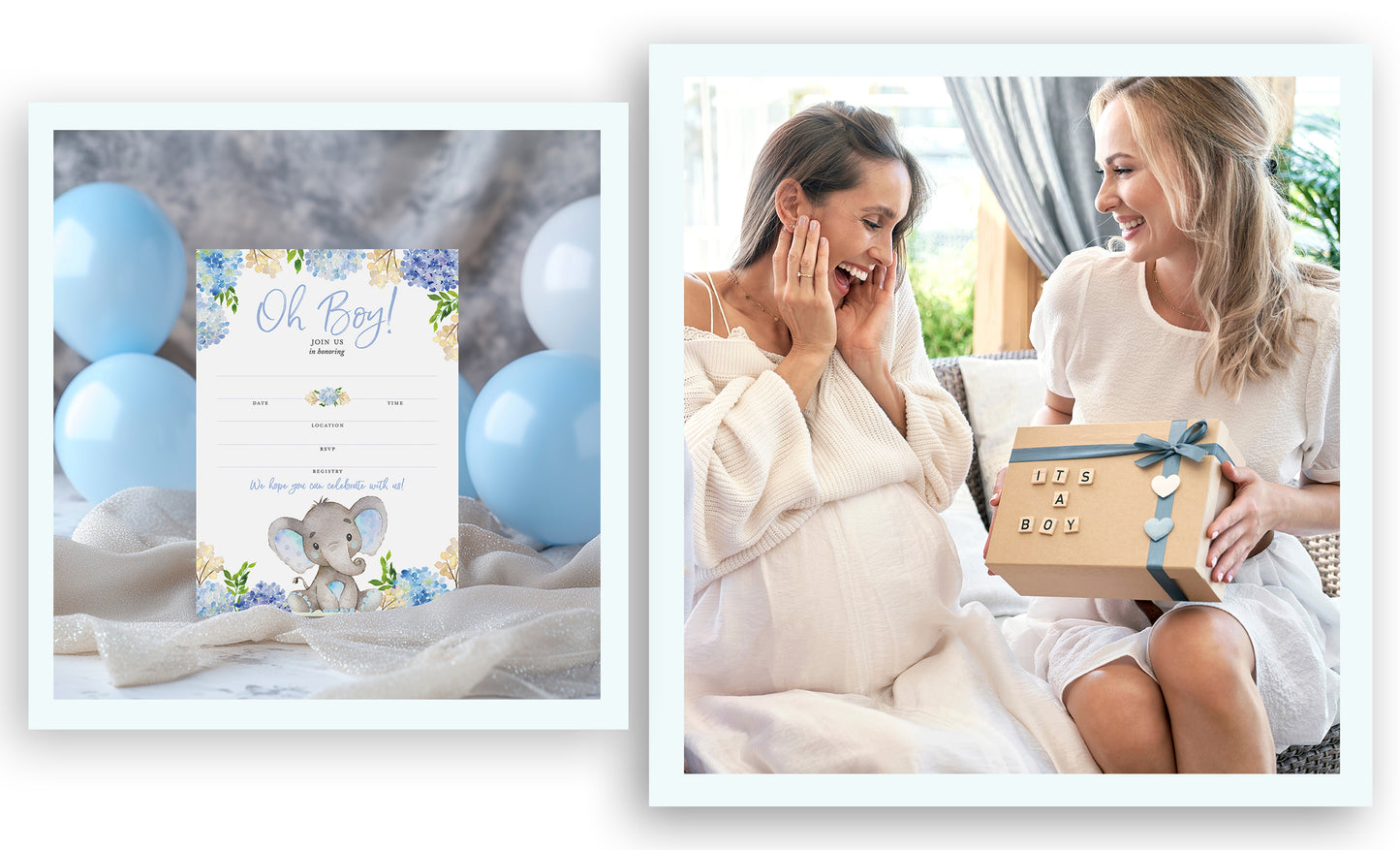 BLUE ELEPHANT Baby Shower INVITATIONS — Pack of 25