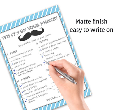 Mustache Boy Baby Shower Game - What's On Your Phone • SET of 25