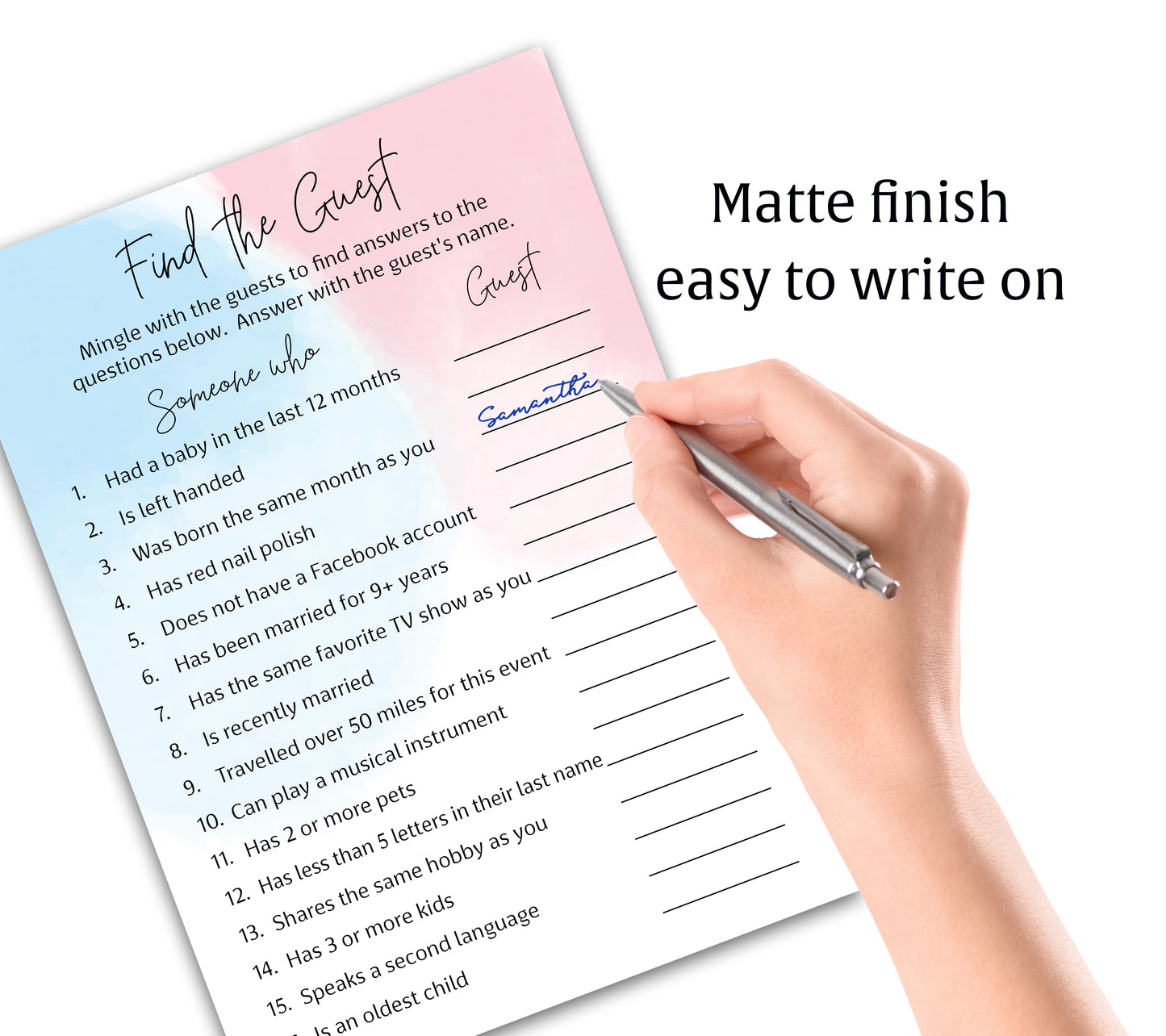 Blue or Pink Theme Baby Shower Game - Find The Guest • SET of 25 • Gender Reveal