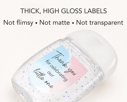 30 Pack PocketBac 1 oz Mini Hand Sanitizer Labels for Pink & Blue Gender Baby Little One Reveal Favor
