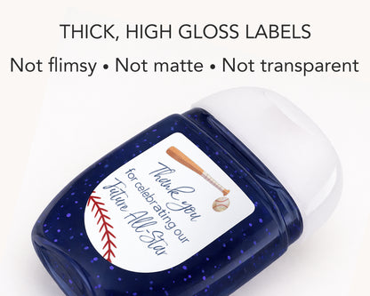 30 Pack PocketBac 1 oz Mini Hand Sanitizer Labels for Baseball All-Star Baby Shower