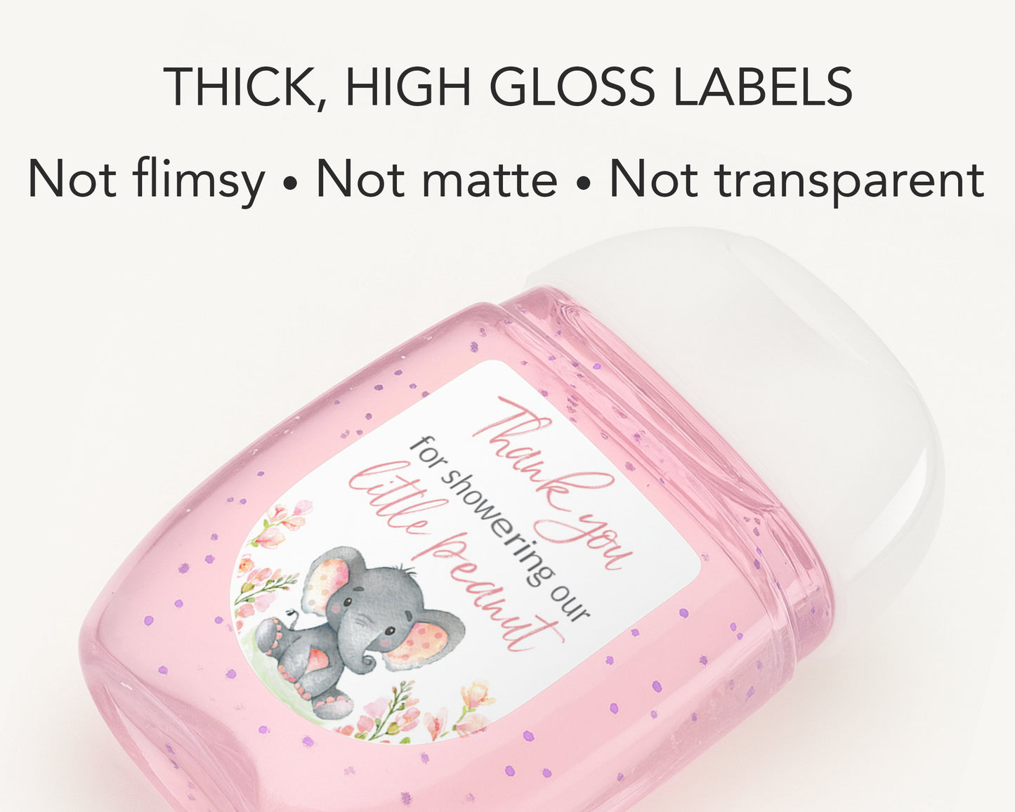 30 Pack PocketBac 1 oz Mini Hand Sanitizer Labels for  It’s a Girl Pink Floral Elephant Baby Shower