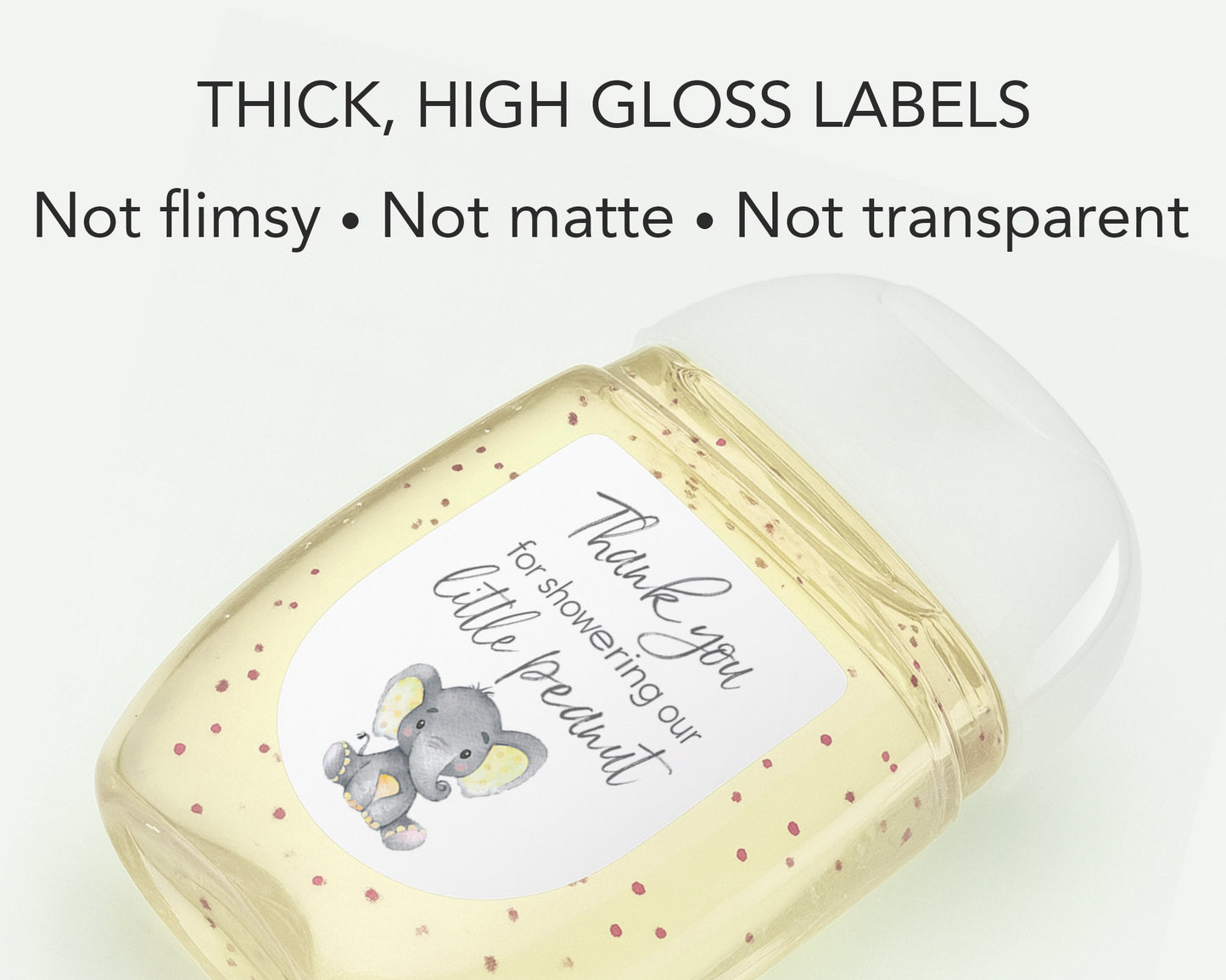 30 Pack PocketBac 1 oz Mini Hand Sanitizer Labels for Gender Neutral Yellow Elephant Baby Shower
