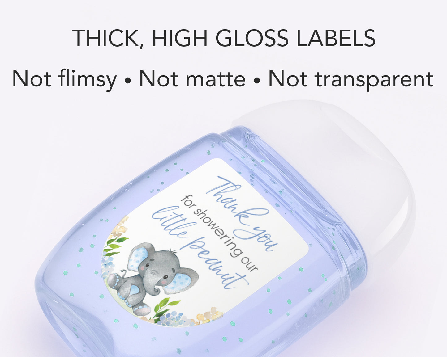 30 Pack PocketBac 1 oz Mini Hand Sanitizer Labels for It’s a Boy Blue Floral Elephant Baby Shower
