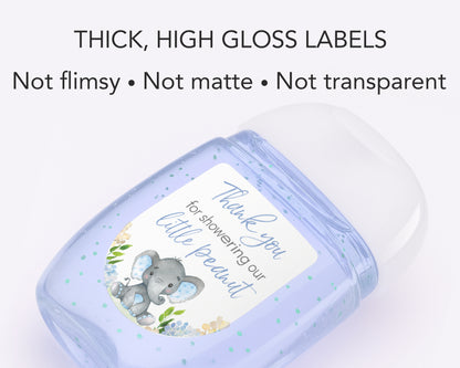 30 Pack PocketBac 1 oz Mini Hand Sanitizer Labels for It’s a Boy Blue Floral Elephant Baby Shower