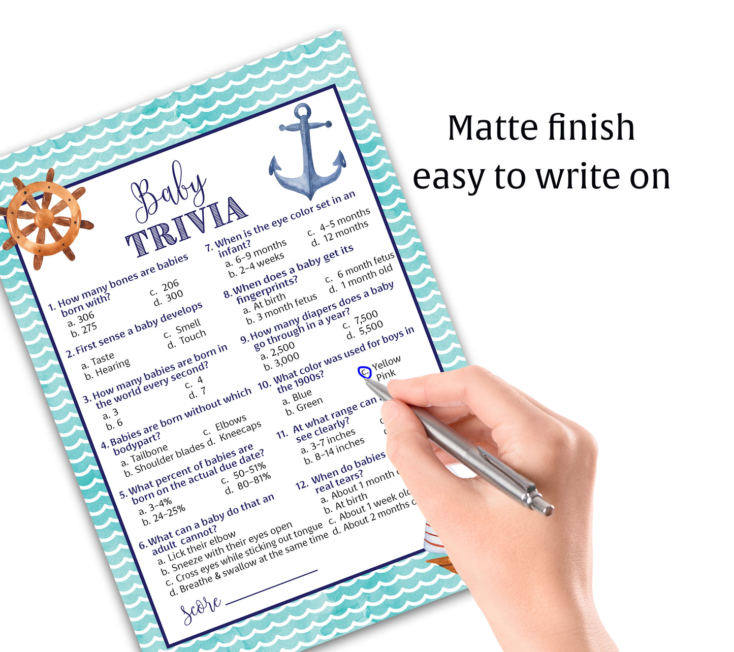 Nautical Baby Shower Game • Baby Trivia • Pack of 25 - Printed