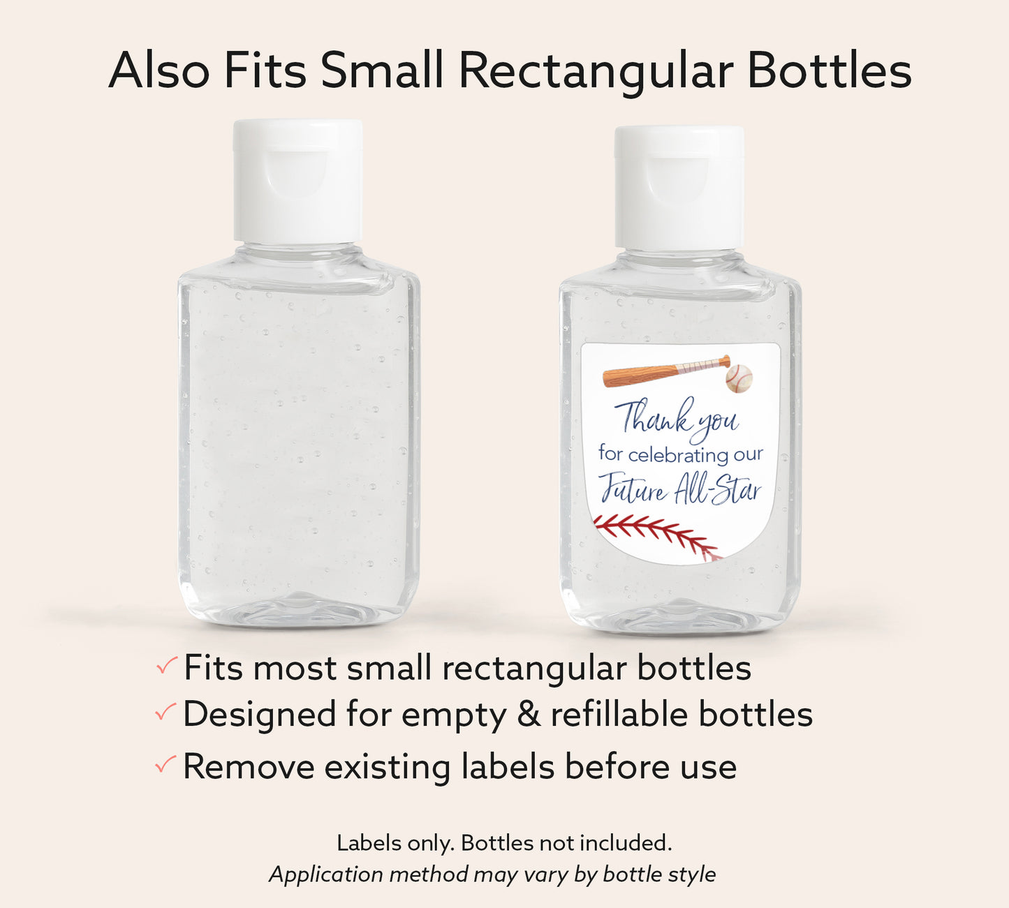 30 Pack PocketBac 1 oz Mini Hand Sanitizer Labels for Baseball All-Star Baby Shower