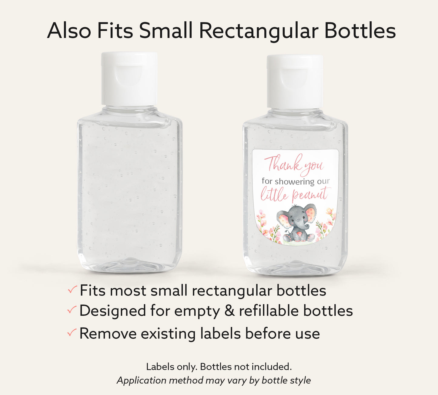 30 Pack PocketBac 1 oz Mini Hand Sanitizer Labels for  It’s a Girl Pink Floral Elephant Baby Shower