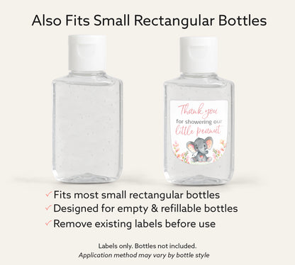 30 Pack PocketBac 1 oz Mini Hand Sanitizer Labels for  It’s a Girl Pink Floral Elephant Baby Shower