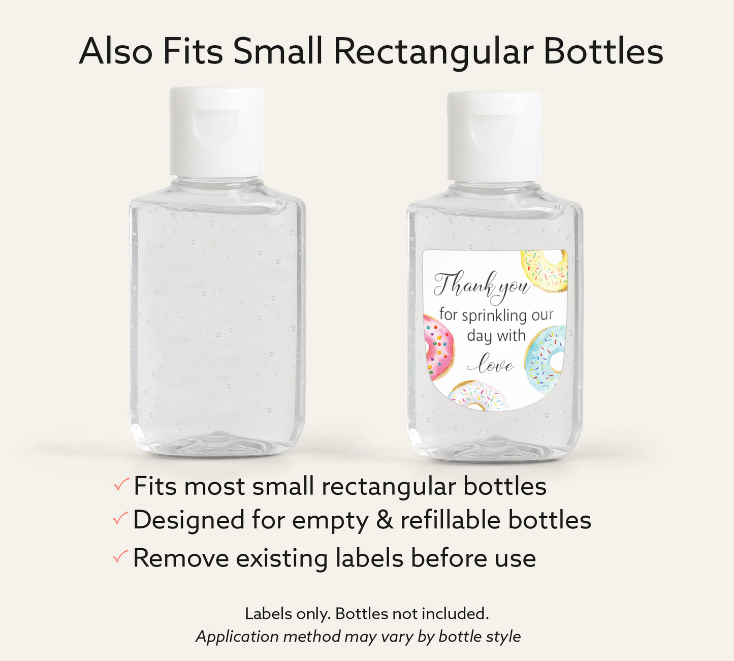 30 Pack PocketBac 1 oz Mini Hand Sanitizer Labels for Gender Neutral Love Donut Theme Baby Shower