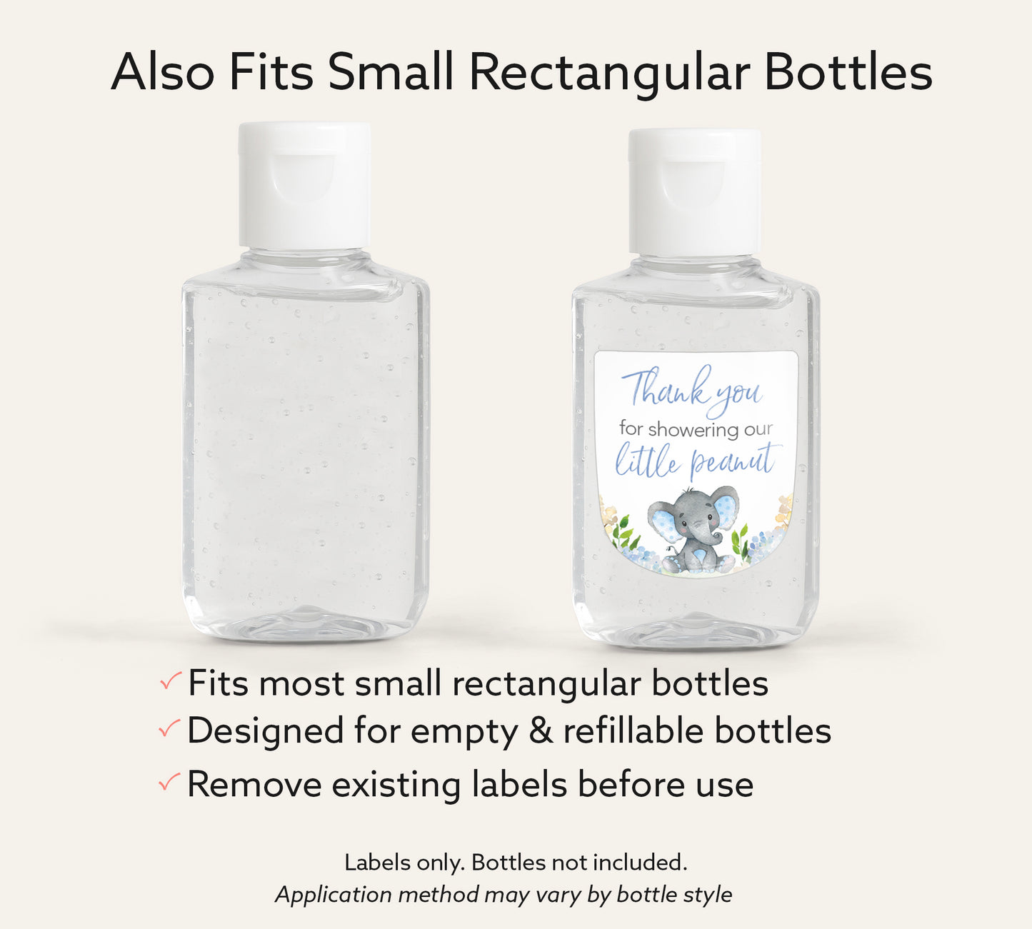 30 Pack PocketBac 1 oz Mini Hand Sanitizer Labels for It’s a Boy Blue Floral Elephant Baby Shower