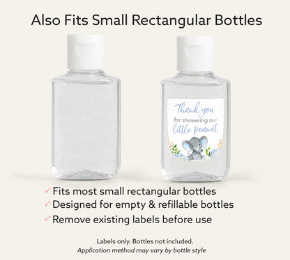 30 Pack PocketBac 1 oz Mini Hand Sanitizer Labels for It’s a Boy Blue Floral Elephant Baby Shower