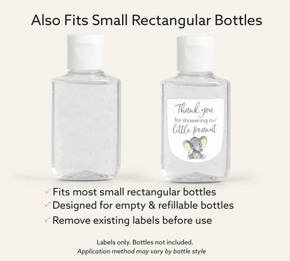 30 Pack PocketBac 1 oz Mini Hand Sanitizer Labels for Gender Neutral Yellow Elephant Baby Shower