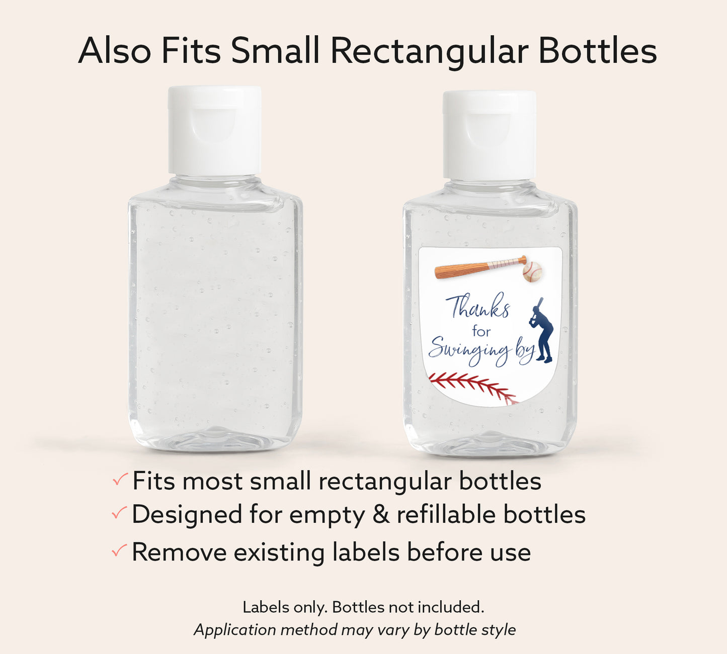 60 Pack PocketBac 1 oz Mini Hand Sanitizer Labels for BaseBall Baby Shower, First Birthday & Sports Theme Party Favors