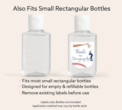 60 Pack PocketBac 1 oz Mini Hand Sanitizer Labels for BaseBall Baby Shower, First Birthday & Sports Theme Party Favors