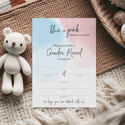 Team Blue or Pink What do you Think Gender Reveal Invitations — Pack of 25