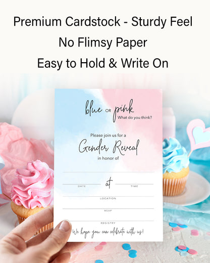 Team Blue or Pink What do you Think Gender Reveal Invitations — Pack of 25