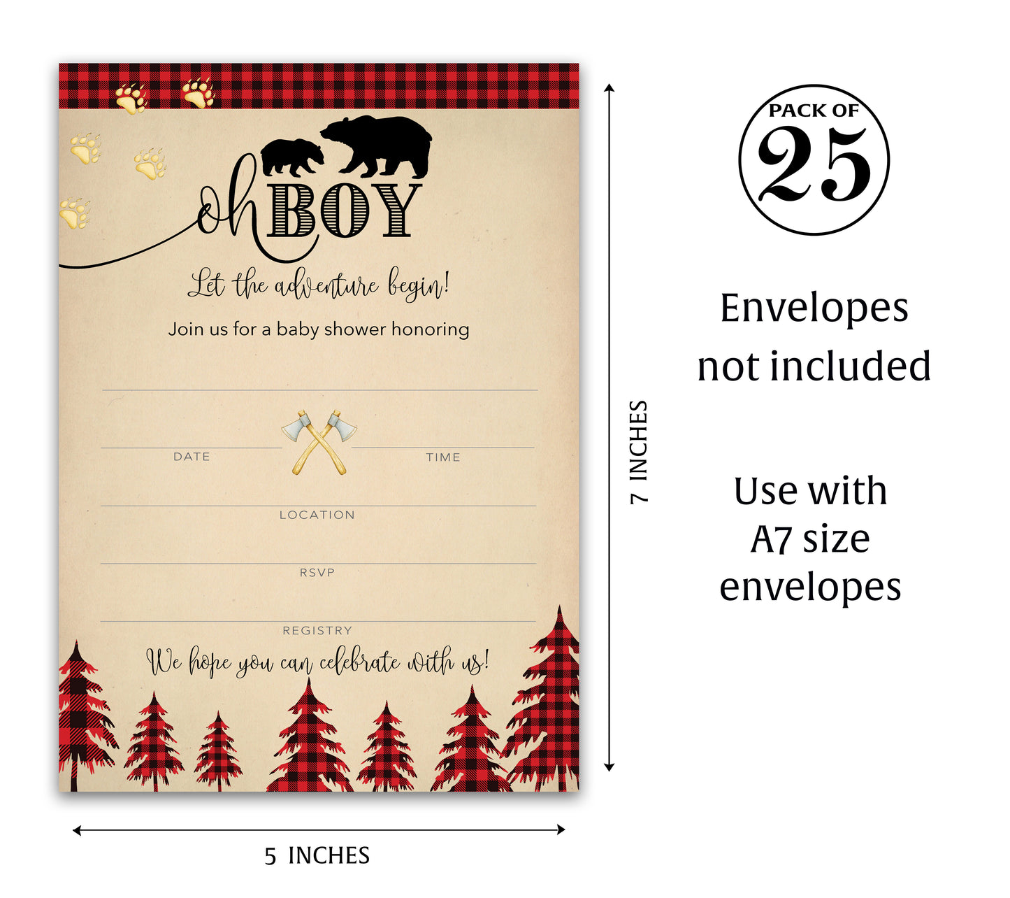 OH BOY! LUMBERJACK Baby Shower INVITATIONS — Pack of 25