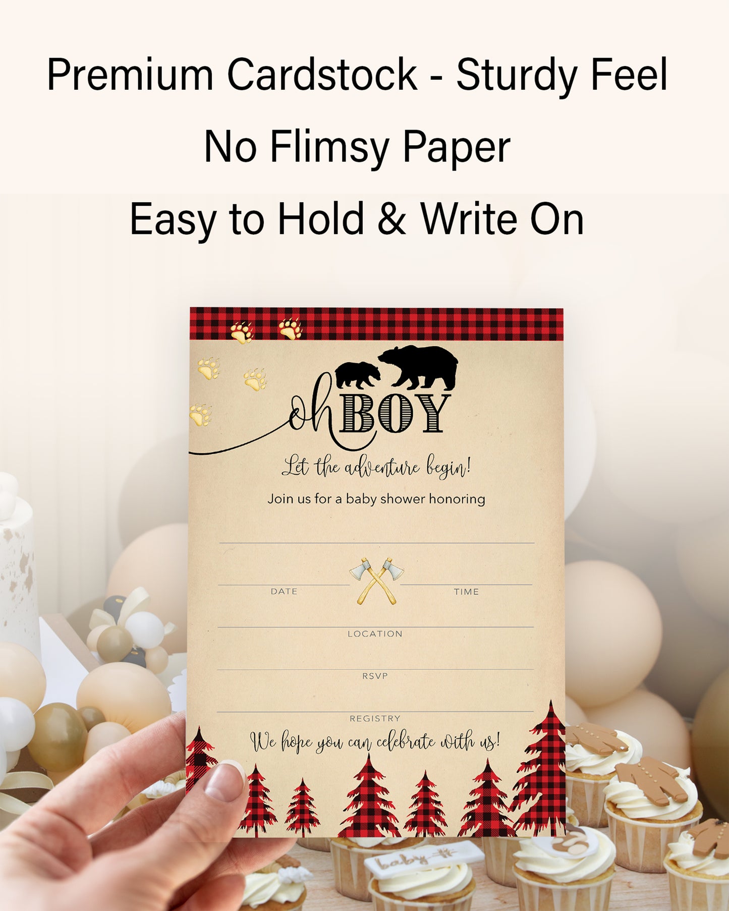 OH BOY! LUMBERJACK Baby Shower INVITATIONS — Pack of 25