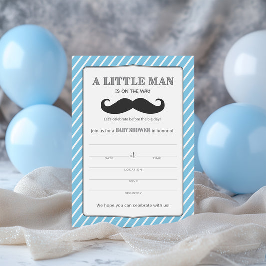 MUSTACHE Boy Baby Shower INVITATIONS — Pack of 25