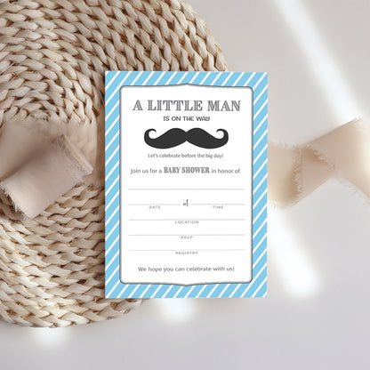 MUSTACHE Boy Baby Shower INVITATIONS — Pack of 25