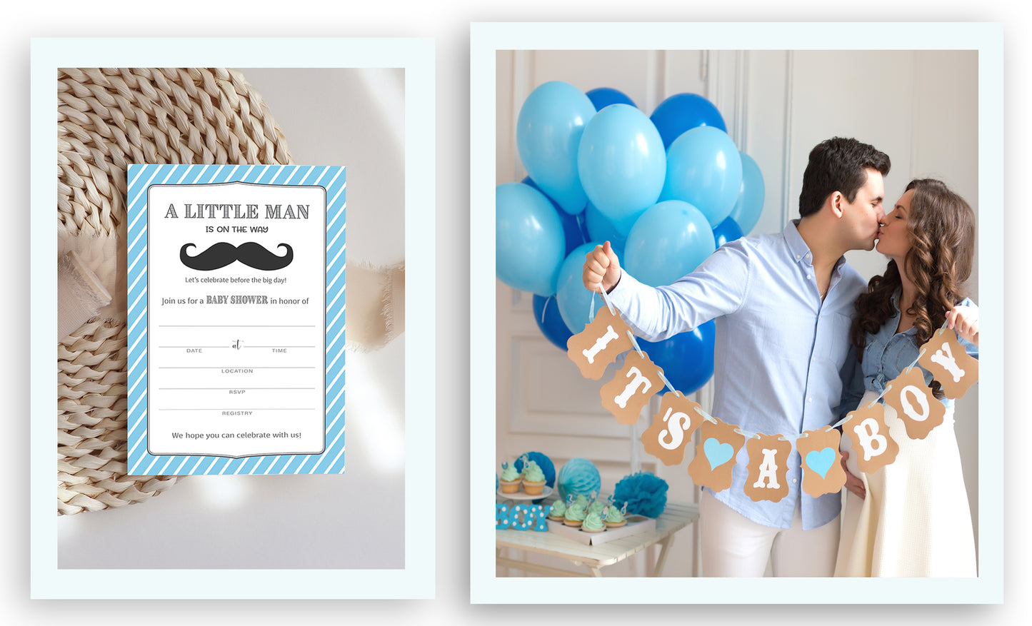 MUSTACHE Boy Baby Shower INVITATIONS — Pack of 25